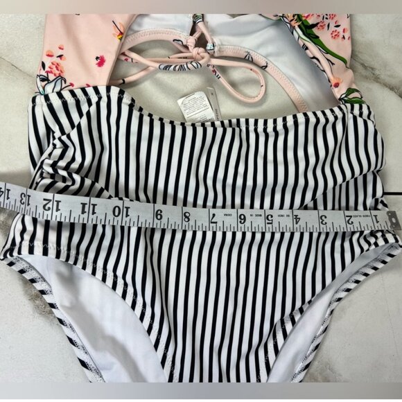 NWOT Cupshe Pink Floral Twist Front Striped Halter One Piece Cutout Swimsuit, M - Picture 5 of 14